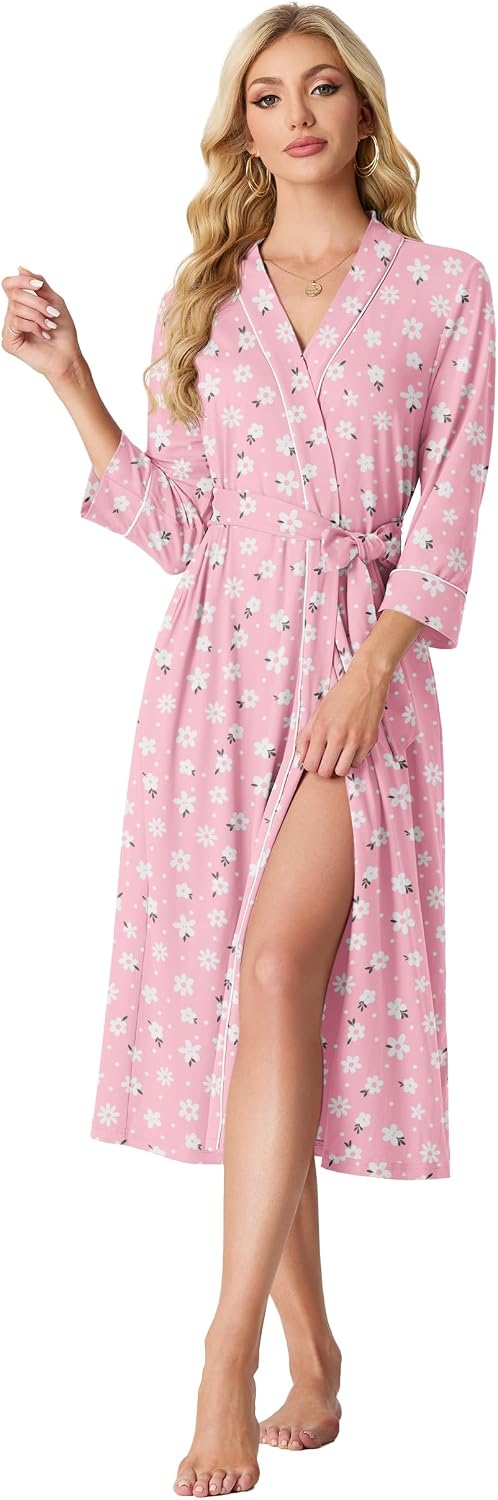 PrinStory Robes for Women 3/4 Sleeve Long Bath Robe XS-4XL