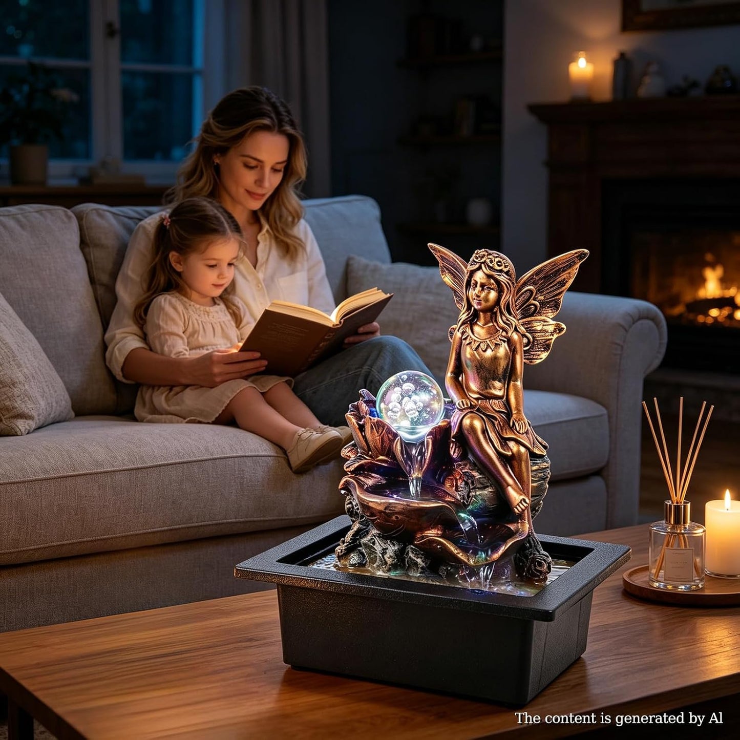 GOESWELL Water Fountain for Indoor Tabletop: Antique Bronze Fairy Statue Tabletop Waterfall with Rotating Crystal Ball for Desk - Small Zen Meditation Decor for Home Office Bedroom Relaxation