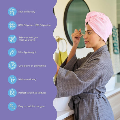 Turbie Twist 2-Pack Microfiber Hair Towel for Beauty, Travel, Gifting - Hair Wrap Turban for Straight, Wavy & Curly Hair - Premium Personal Care - Dark Purple & Light Purple