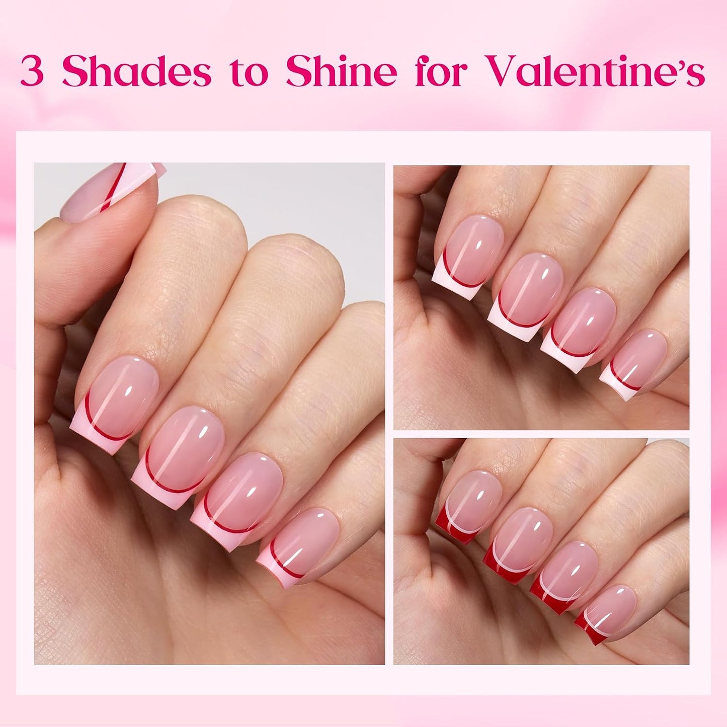 Beetles Press On Nail Kit-Short Square French Tip Press On Nails, 150Pcs Pink French Nail Tips with Nail Glue & Remover Builder Top Coat Nail Lamp, All-in-One DIY Fake Nails Gift for Women