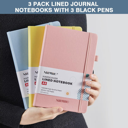 NIRMIRO (3 Pack) Pocket Notebook Small Journal with Pen, 3.7" x 5.7", A6 Mini Notebook for Women Men Work Writing, Hardcover Small Pocket Notepad with 100Gsm Premium Thick Lined Paper, Black Leather