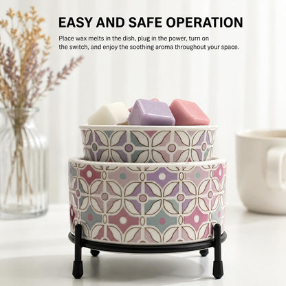 NAFANG Blue & White Porcelain Pattern Wax Melt Warmer,Ceramic 3-in-1 Electric Candle Wax Warmer for Scented Wax Melter Oil Burner for Home Office Bedroom Gift & Decor (with KD Iron Shelf)