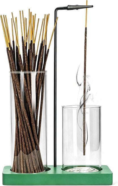 2 in 1 Incense Burner Holder for Sticks,Glass Incense Holder with Storage,Upside Down Incense Holder for Sticks with Glass Ash Catcher for Meditation Yoga Spa Room Home Decor[Full Black]