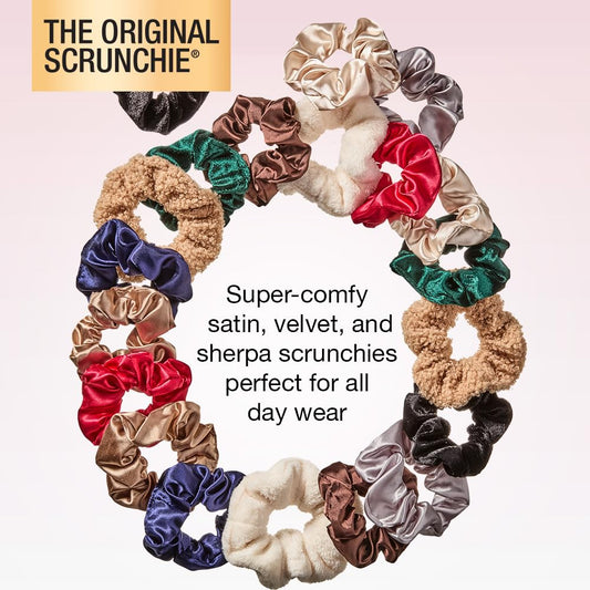 Scunci by Conair The Original Scrunchie Hair Ties, 20 Count Hair Scrunchies for Women, Super- Comfy Nylon Silk Ponytail Holders, Everyday Accessories for Sports and Working Out, Assorted Colors