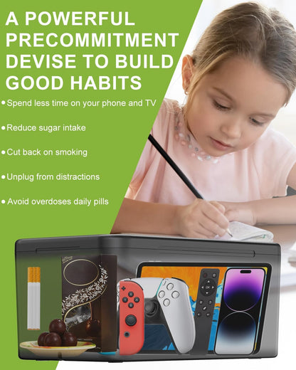 Timed Lock Box with Timer | Phone Lock Box for Self-Control, Charge While Locked | Safe cellphone storage locker Unplug from Phones,Video Games & Snacks | reduce Screen Time for Kids, Students & Adult