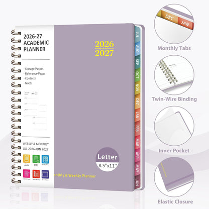 Planner 2026-2027, Weekly and Monthly Calendar Planner, JUL 2026 - JUN 2027 | A5(6.3'' x 8.5''), Hardcover, Agenda Book, Sprial Bound, Inner Pocket, Office and School Use
