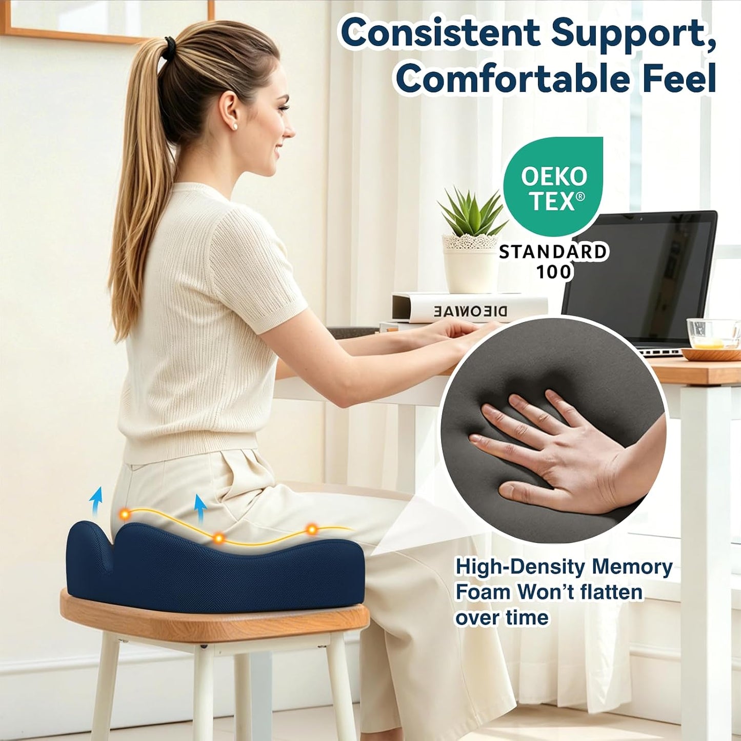 TushGuard Ergonomic Seat Cushion with Coccyx Cutout - 4-Zone Structure Office Chair Cushions for Tailbone Pressure Relief, Non-Slip Chair Pad with Washable Cover for Car, Office, Wheelchair, Black