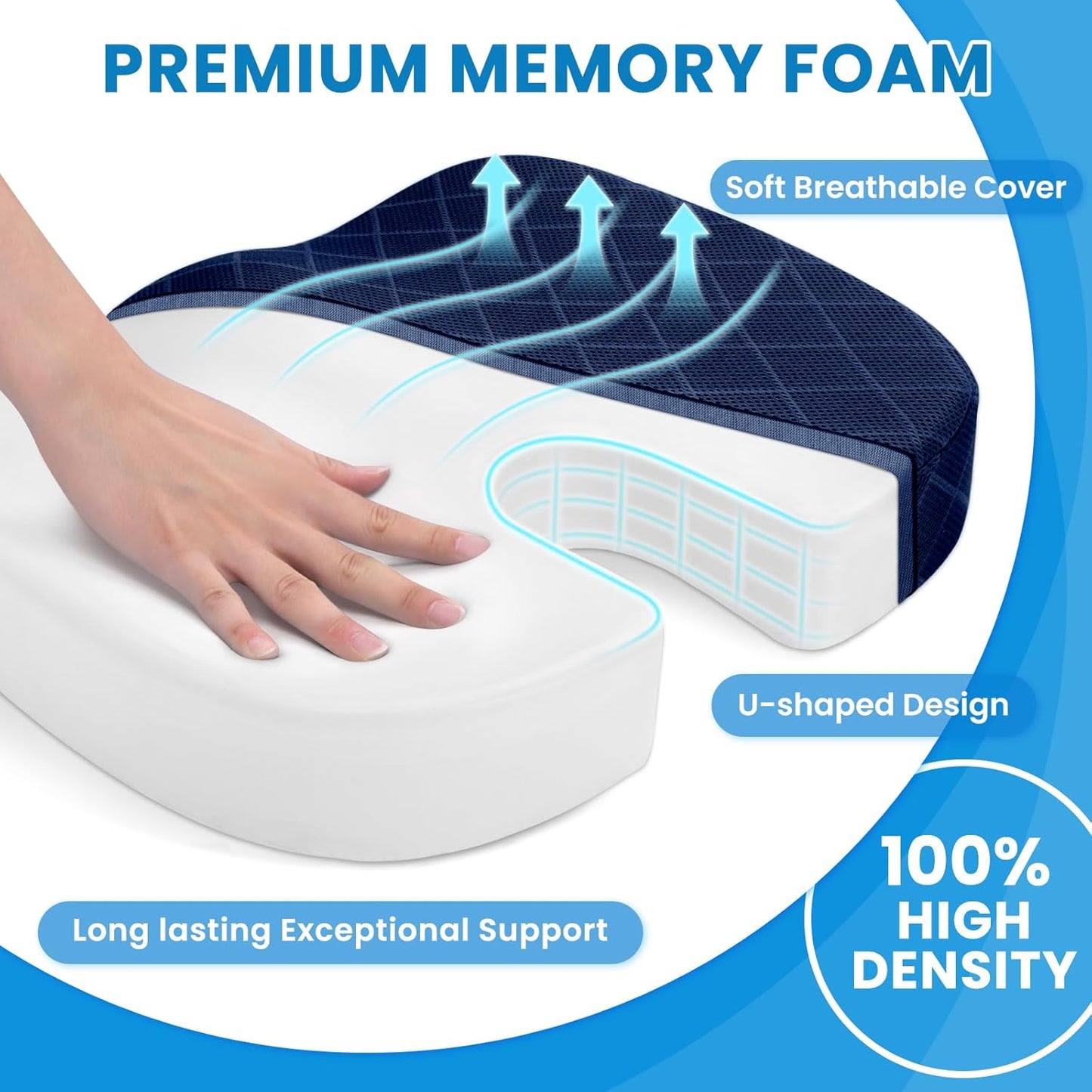TushGuard Seat Cushion - Memory Foam Sitting Pillow for Office Chair, Car Seat, Airplane, Bleacher - Sciatica & Hip & Coccyx Pain Relief Desk Chair Cushion for Long Sitting Office Workers, Car Drivers