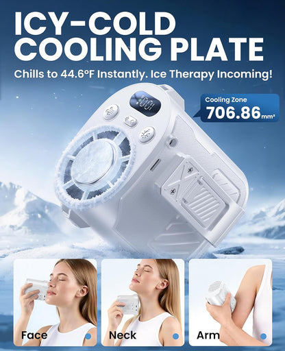 Portable Waist Fan with Ice Cooling, 4-in-1 Clip-On Fan for Car/Shirt/Hat/Belt, 16000RPM Strong Airflow, 12H Runtime, 100 Speed Settings, Wearable Fan for Outdoor Work, Camping, Travel Black