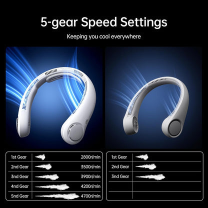 JISULIFE Portable Neck Fan Upgraded: Neckbrace Hands-Free, 5-Speed 5000 mAh