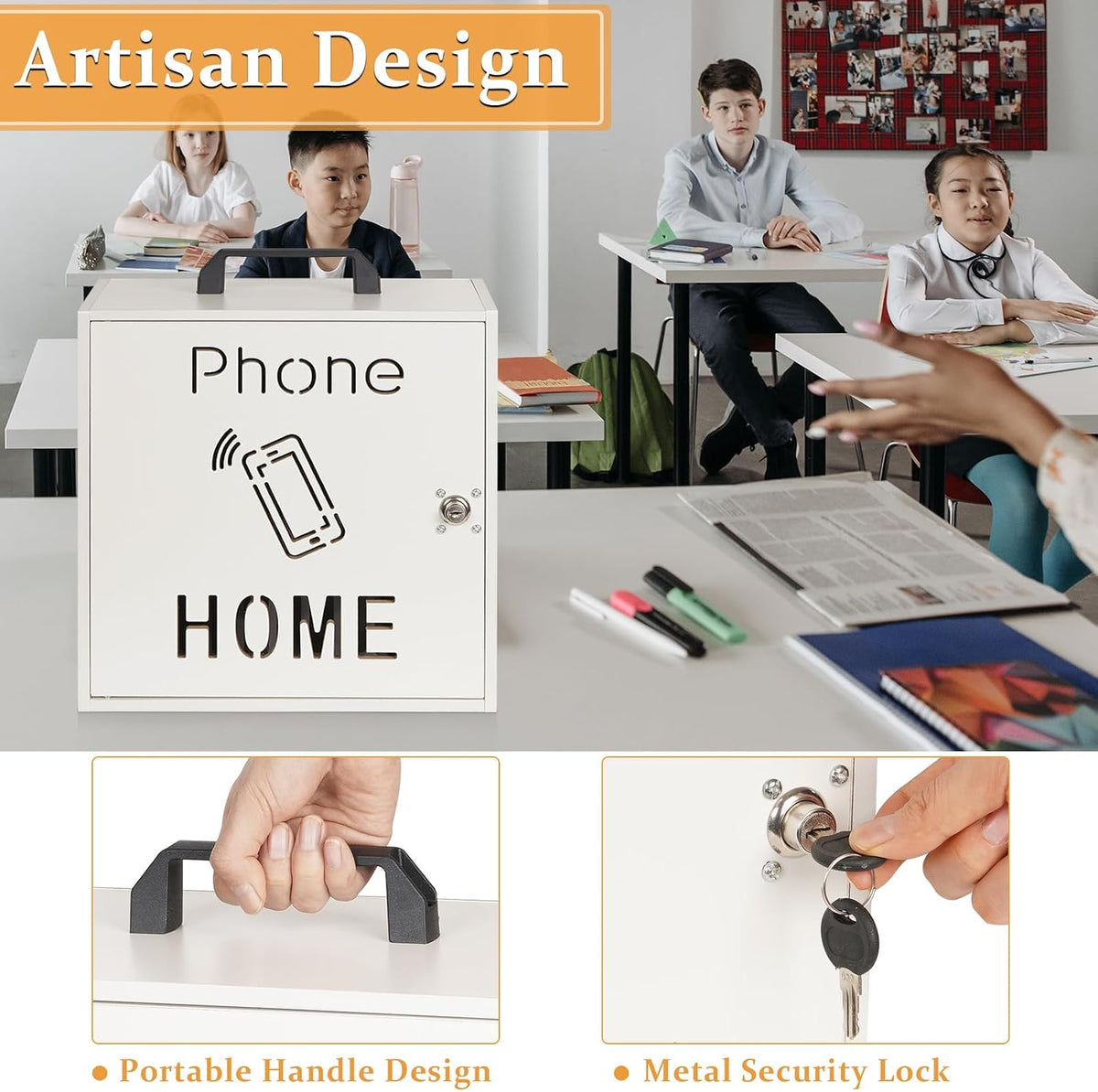 36 Slots Cell Phone Holder Classroom, Wooden Phone Lock Box