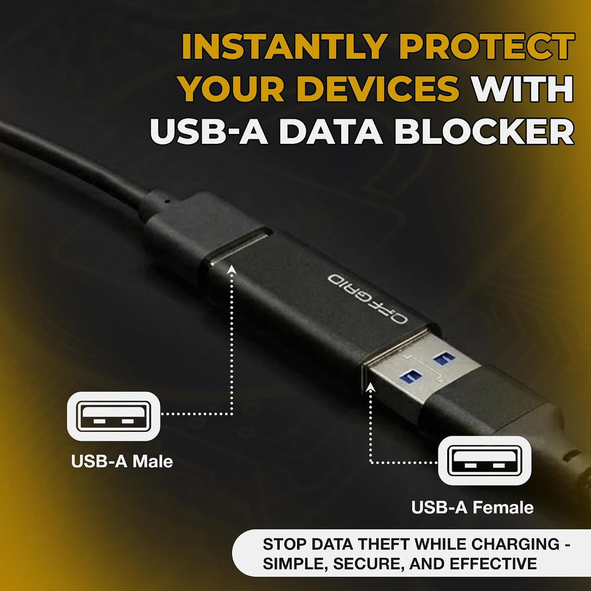 OFFGRID USB Data Blocker, USB C Data Protection Adapter, Black