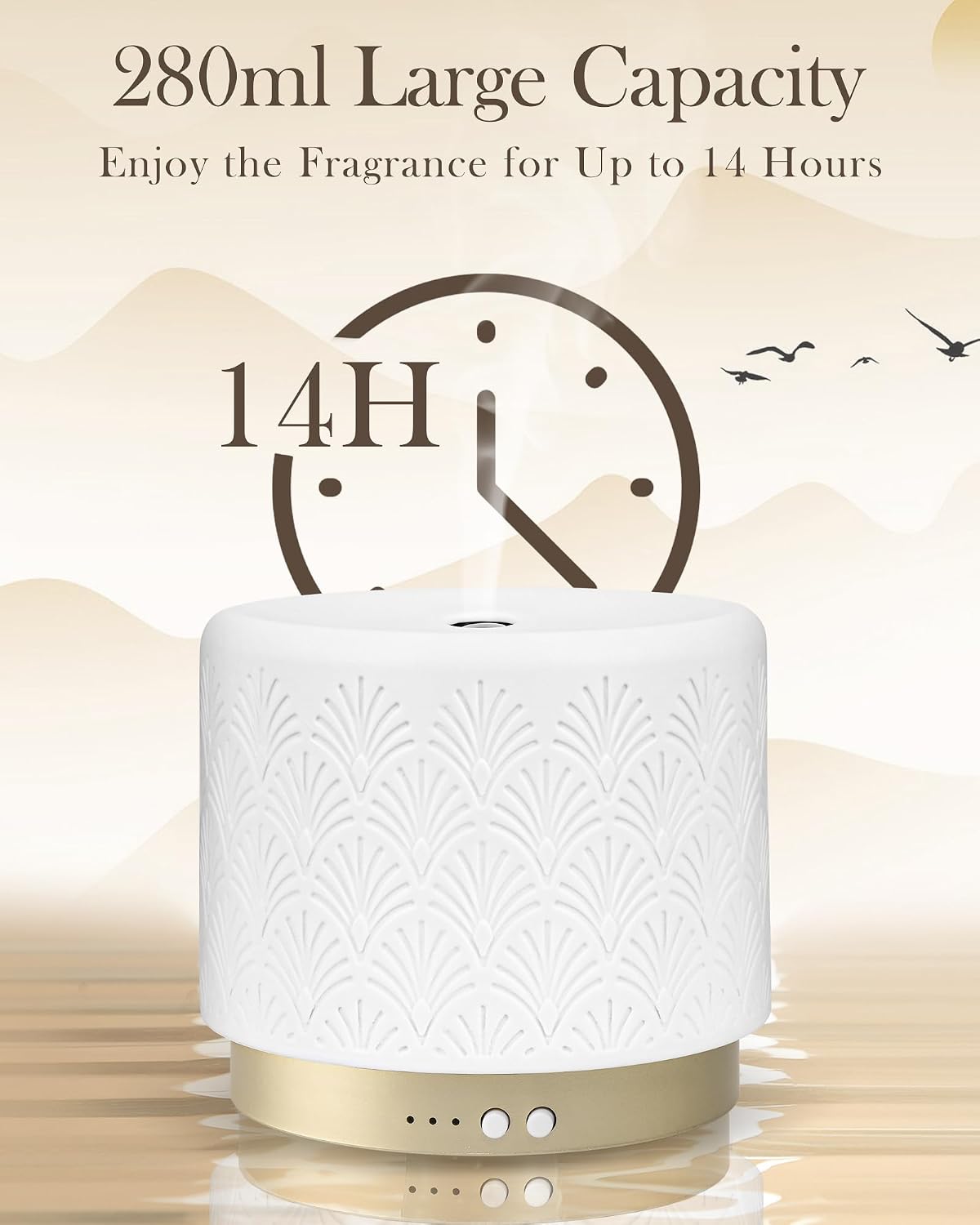 Essential Oil Diffuser - 280ml Ceramic Diffuser for Large Room & Commercial Use, 2.4MHz Aromatherapy Diffuser with Cool Mist Humidifier & Night Light, Ideal for Bedroom, Office, Yoga, Spa, Gifts