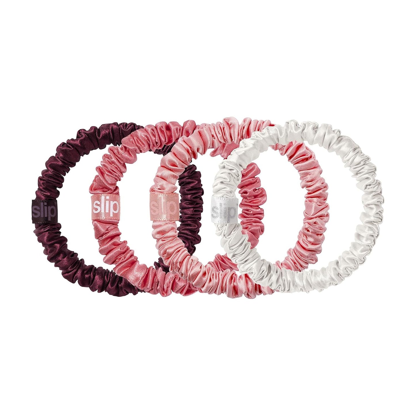 Slip Silk Hair Ties — Skinny Silk Black Scrunchies, No Damage, No Crease, Anti-Breakage |100% Mulberry Silk | All Hair Types | Made with Proprietary Slipsilk™ | Set of 4