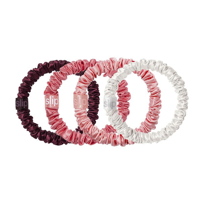 Slip Silk Hair Ties — Skinny Silk Black Scrunchies, No Damage, No Crease, Anti-Breakage |100% Mulberry Silk | All Hair Types | Made with Proprietary Slipsilk™ | Set of 4