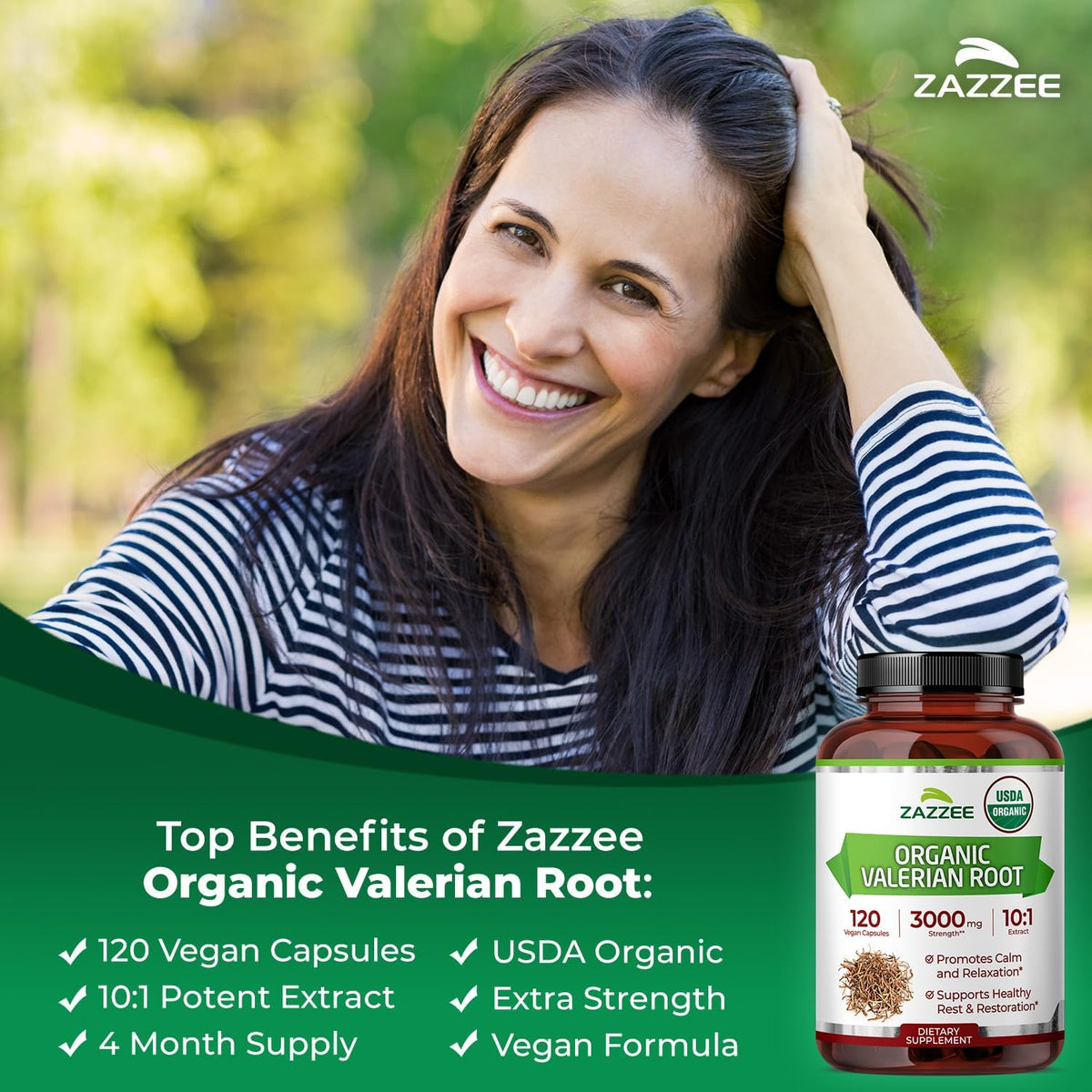 Zazzee USDA Organic Valerian Root 10:1 Extract, 120 Vegan Capsules