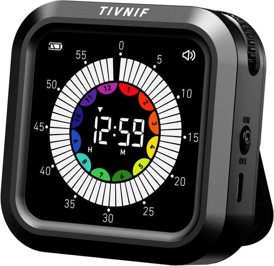 Visual Timer for Kids with Color Display Kitchen Timer 1500mAh Battery | Memory Function Scroll Wheel Control, Magnetic Back with Stand, Up to 12h59m Countdown, Kitchen, Study & Classroom