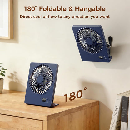 Zuvas Desk Fan Battery Operated Fan Rechargeable 180°Tilt Folding Personal Fan Ultra Quiet Small Portable 3 Speed Adjustable Strong Wind Fan For Office Bedroom Home Desktop Camping (White)