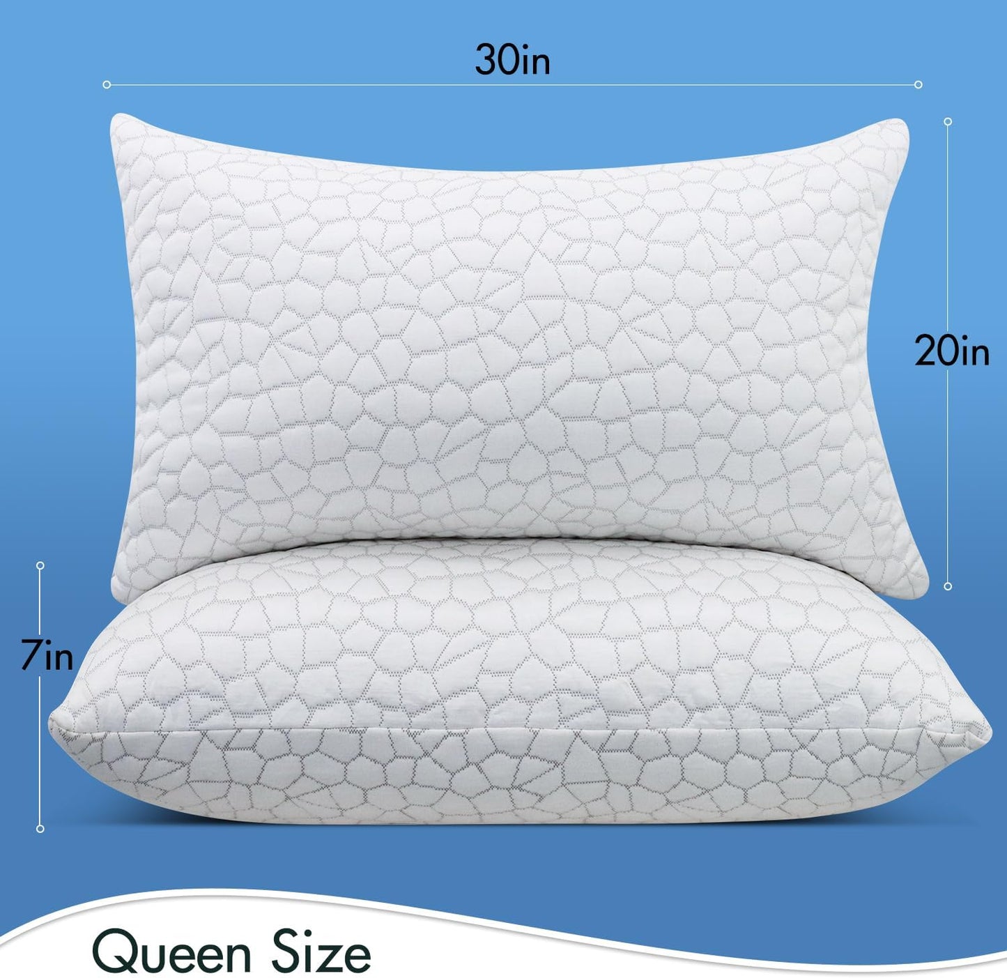 SUPA MODERN Cooling Pillow Queen Size Set of 2, CertiPUR-US Shredded Memory Foam Pillows for Sleeping, Cool Bed Pillows for Hot Sleepers, Adjustable Firm Pillow for Side,Back,Stomach Sleepers
