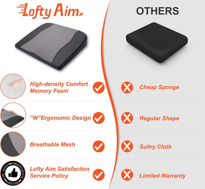 Lofty Aim Car Seat Cushion, Comfort Memory Foam Car Cushions for Driving - Sciatica & Lower Back Pain Relief, Driver Seat Pillow for Auto, Office Chair, Wheelchair - Black