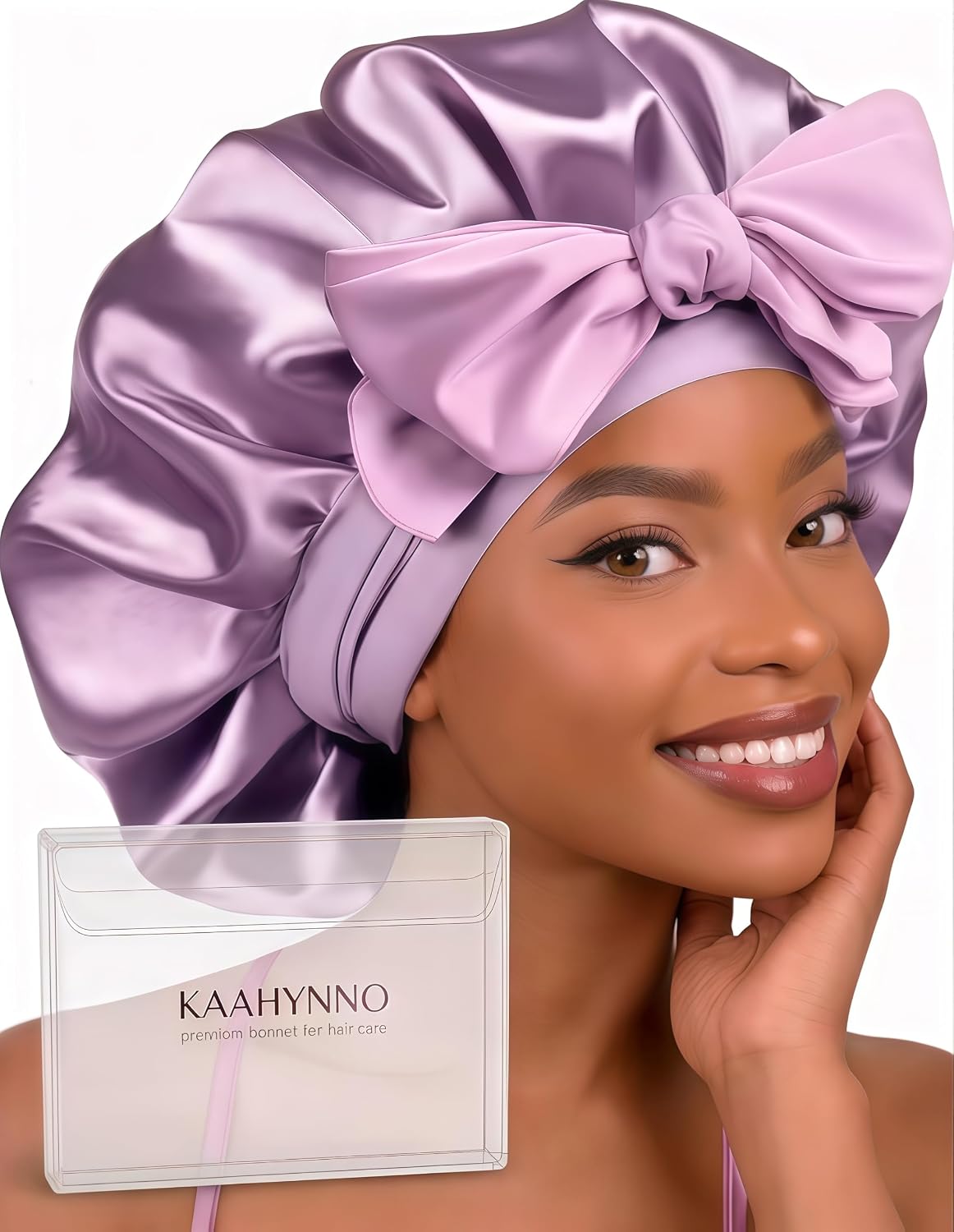 Silk Satin Bonnet Hair Wrap for Sleeping Women, Adjustable Tie Band Double Layer Sleep Night Head Cover for Curly Braid Fine