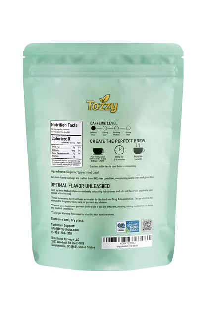 Tozzy Organic Spearmint Tea – 100 Count, Plant-Based Pyramid Tea Bags – Packaging May Vary