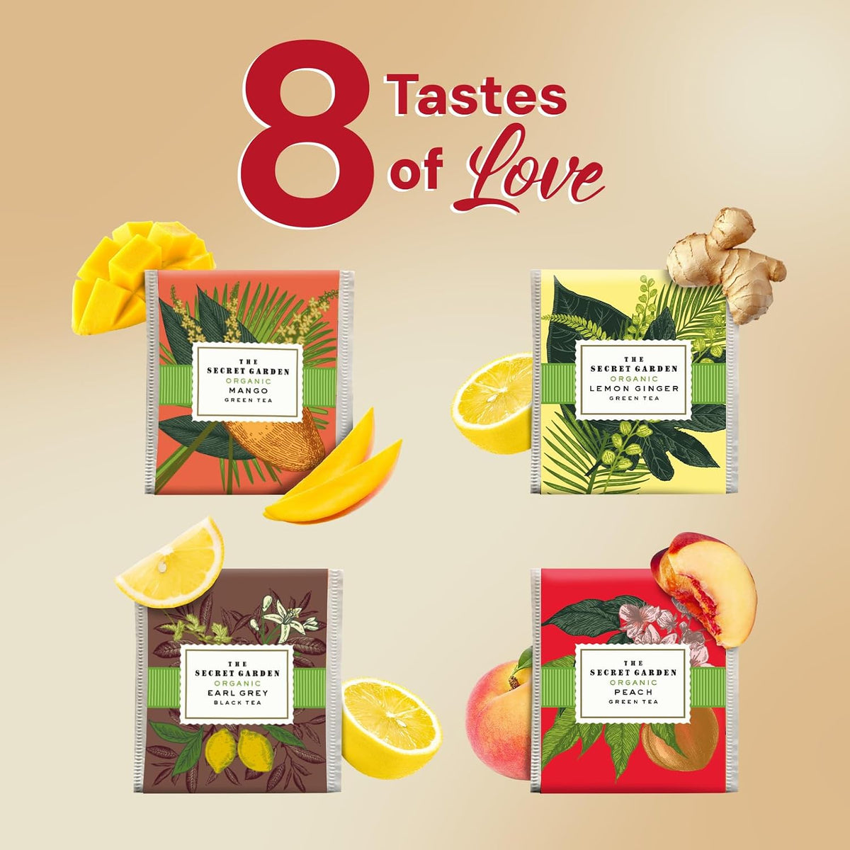 Life Plus Style Gourmet The Secret Garden Organic Tea Gift Set 80 Tea Bags 8 Flavors Green & Black Assorted Pack Sampler Tea Set Collection with Mango & Fruit Infusions Premium Birthday Gift for Women
