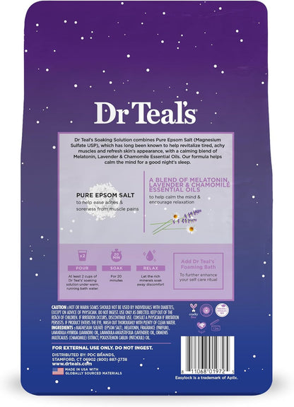 Dr Teal's Epsom Salt Magnesium Soak, Sleep Blend with Melatonin, Lavender & Chamomile Essential Oils, 3 lbs