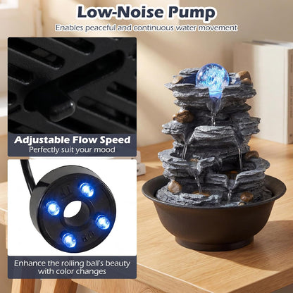 Giantex Tabletop Water Fountain with Warm LED Light, Tiered Rock Waterfall with Pump, Zen Meditation Desktop Decor for Office, Home Relaxation