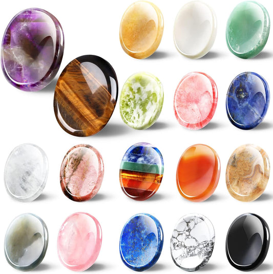 Fumete 18 Pcs Thumb Worry Stones Bulk,Chakra Crystal for Anxiety Relief,A