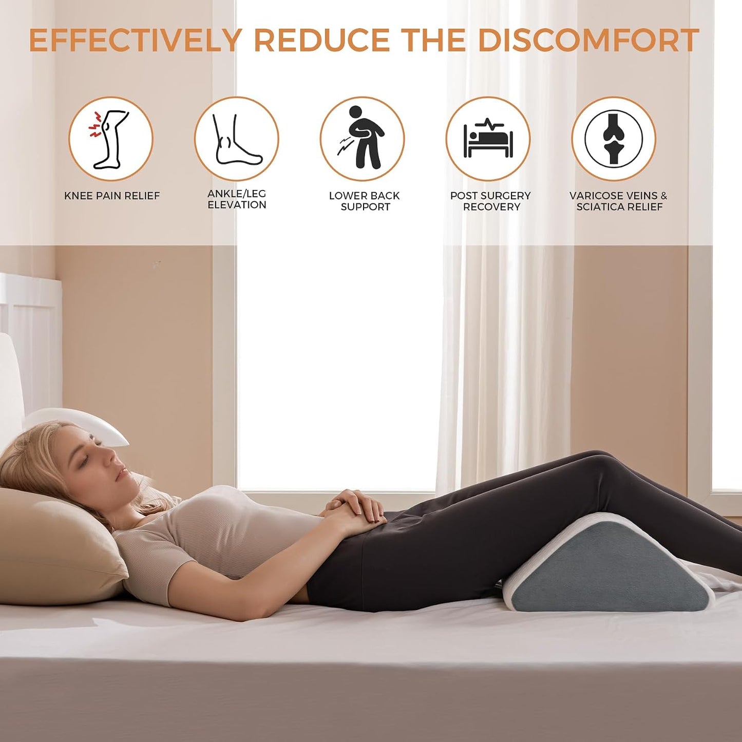 Knee Wedge Pillow for Post-Surgery Recovery-Leg Elevation Support for Sleep Position, Alleviating Lower Back & Hip Pain Enhancing Circulation in Ankles Legs Triangle Pillow with Removable Cover