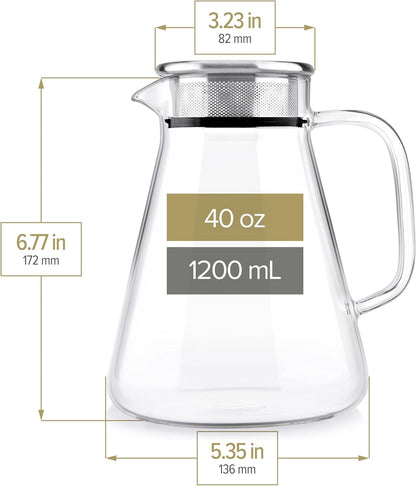 Teabloom One-Touch Tea Maker, 2-in-1 Teapot and Kettle with Stainless Steel Filter Lid for Loose Tea – Stain-Free Borosilicate Glass Teapot (27 Oz) – Tea Connoisseur's Choice