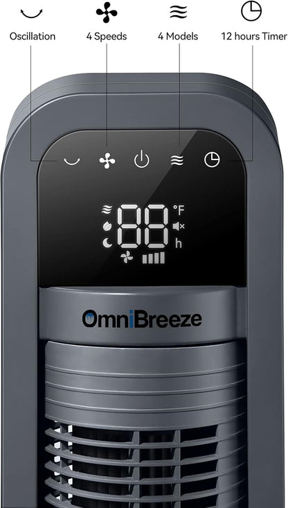 OmniBreeze Digital Electric Tower Fan, with Remote Control, LED Display, Standing Bladeless Floor Fans Cooling and Quite Indoor Living Room Bedroom use (36 Inch)…
