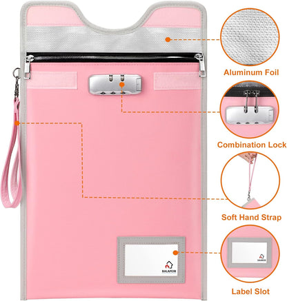 Fireproof Document Bag with Lock (5200℉), 15”x 11”Fireproof Money Bag, Waterproof Zipper Pouch for A4 A5 Legal Letter Size Document, Tablet, Valuables, Jewelry, Cash and Passport