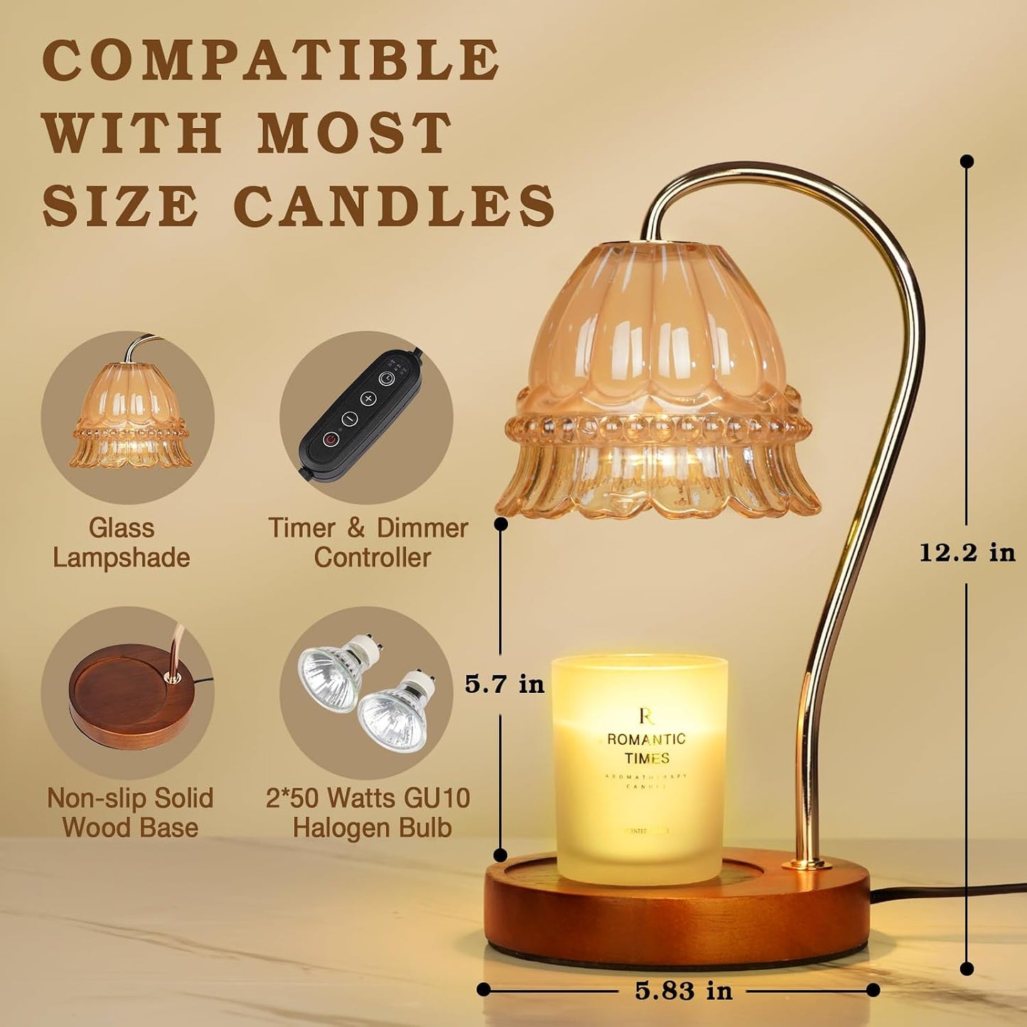 Funistree Flower Candle Warmer Lamp with Timer, Dimmable Candle Lamp Warmer, Christmas Birthday Gifts for Women Mom Her, Housewarming Home Decor, Lotus Wax Warmer for Yankee Candles - Lily Amber