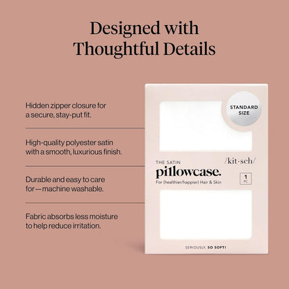 Kitsch Satin Pillowcase with Zipper for Hair & Skin - Softer Than Silk Pillow Cases, Smooth Cooling Satin Pillow Case, Wrinkle-Free, Machine Washable - Pillow Cases Standard Size (19x26) - Blush