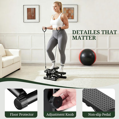 Compact Mini Stair Stepper with Resistance Bands for Home Fitness, 300 LBS