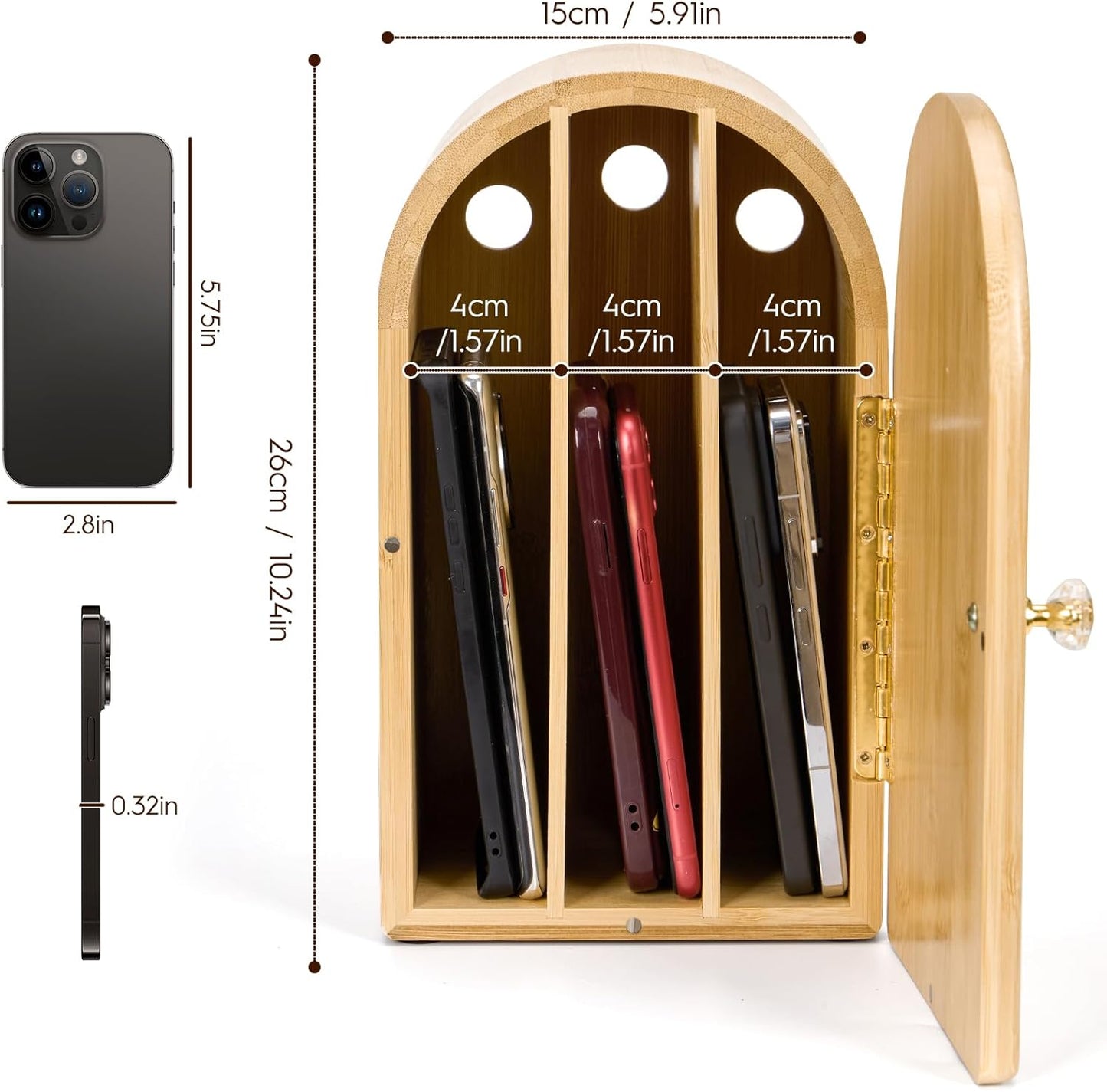 Bamboo Cell Phone Box for Family Time, Cell Phone Jail,Hold 6 Phones