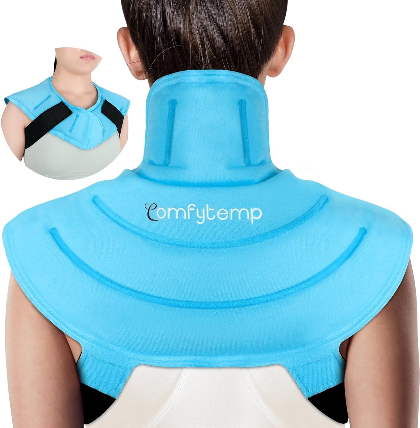 Comfytemp Large Ice Pack for Neck Shoulders Upper Back Pain Relief with Straps, Reusable Gel Ice Wrap Hot Cold Compress Therapy Recovery for Upper Back, Cervical Injuries, Rotator Cuff (Large, Blue)