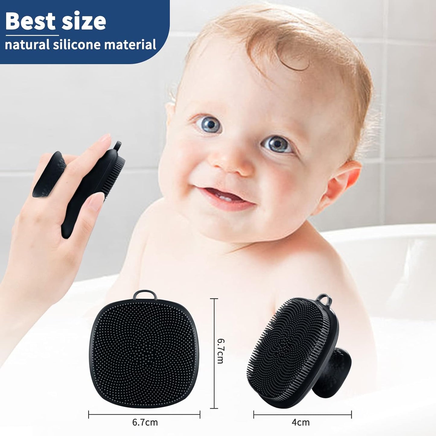 Back Scrubber for Shower & Face Scrubber, 2Pcs Silicone Exfoliating Brush Set with 17In Long Handle, Soft Body & Facial Cleansing Scrubber for Men Women