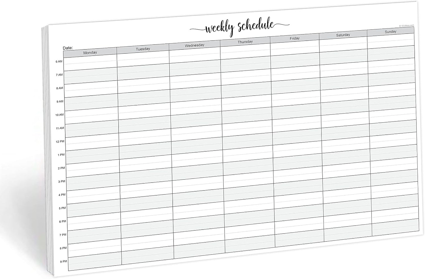 321Done Weekly Schedule Planning Notepad - 50 Sheets 11x17 Size - Mon-Sun Hourly Appointment Productivity Weekly Planner Tear-Off Note Pad, Made in USA