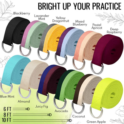 TECEUM 2 IN 1 Yoga & Mat Strap for Stretching – Cotton – 6/8/10 ft