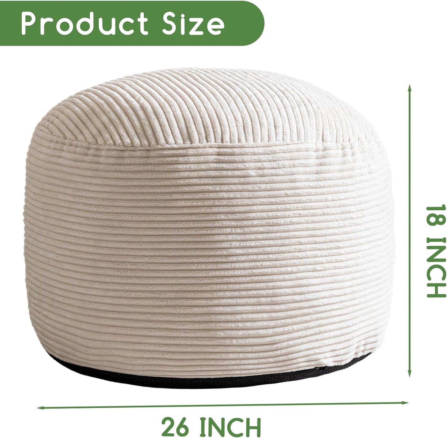 HIGOGOGO Pouf Ottoman Stuffed Round Modern Foam Filled Foot Rest Poufs for Living Room Chair Decorative 20 X 15 Inches Boho Relax Stool for Wedding Christmas Party, Beige