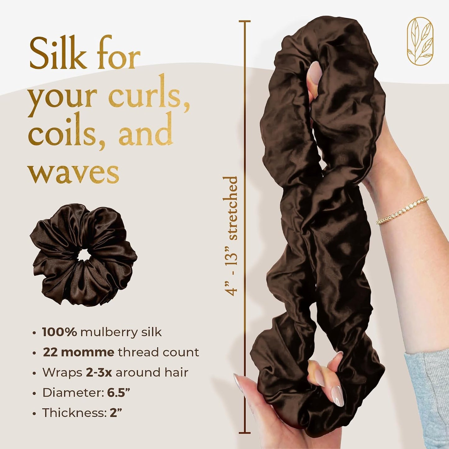 Silk Scrunchies for Women Ponytail Holders – Oversized Mulberry Silk Scrunchies – Extra Large No Damage Hair Ties for Curly, Thick, and Thin - Hair Accessories for Women – Black, XL By Curlfriend