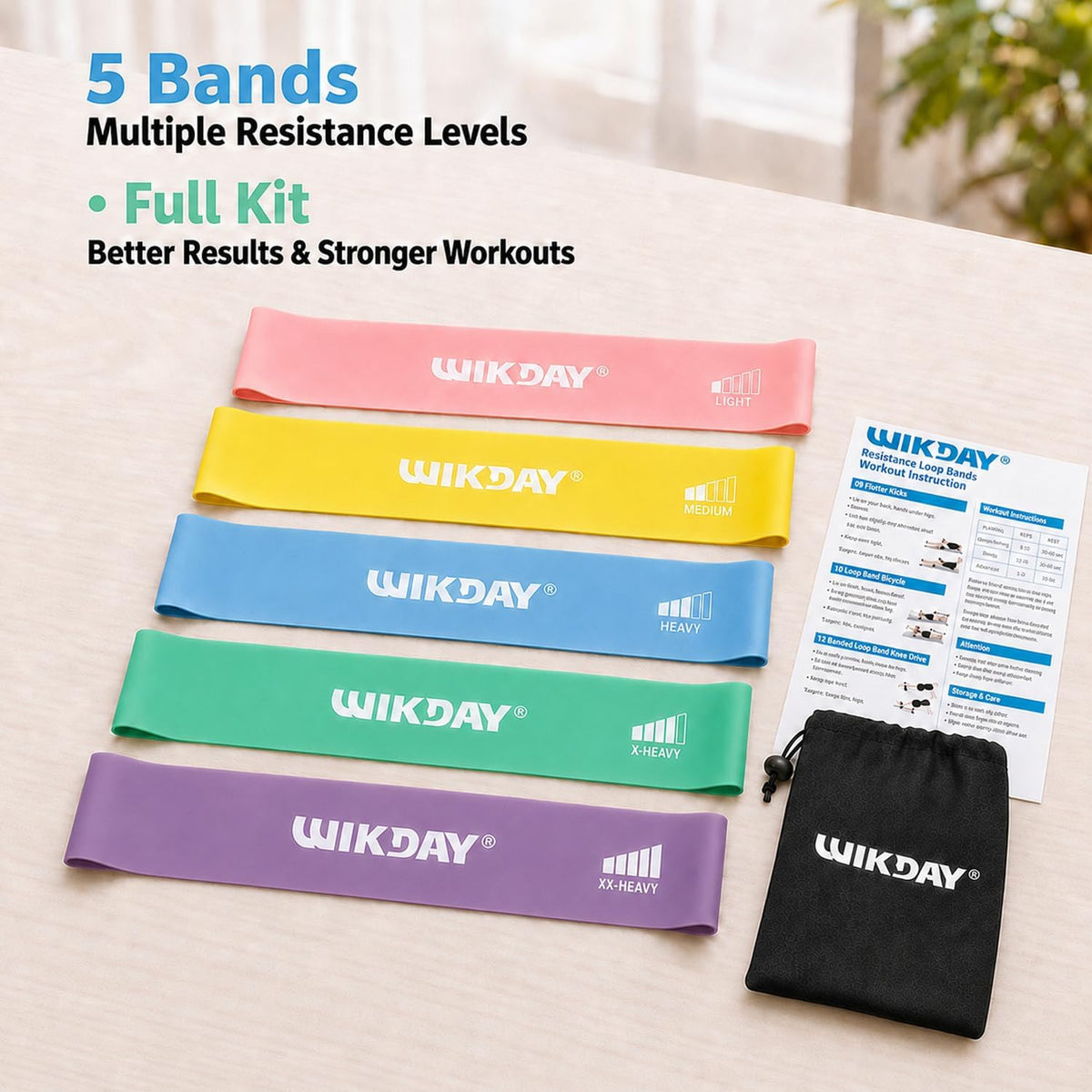 WIKDAY Resistance Bands for Working Out Exercise Loop Bands Workout Bands Set for Men Women Body Stretching, Crossfit Training, Home Workout, Physical Therapy, Booty Legs, Set of 5