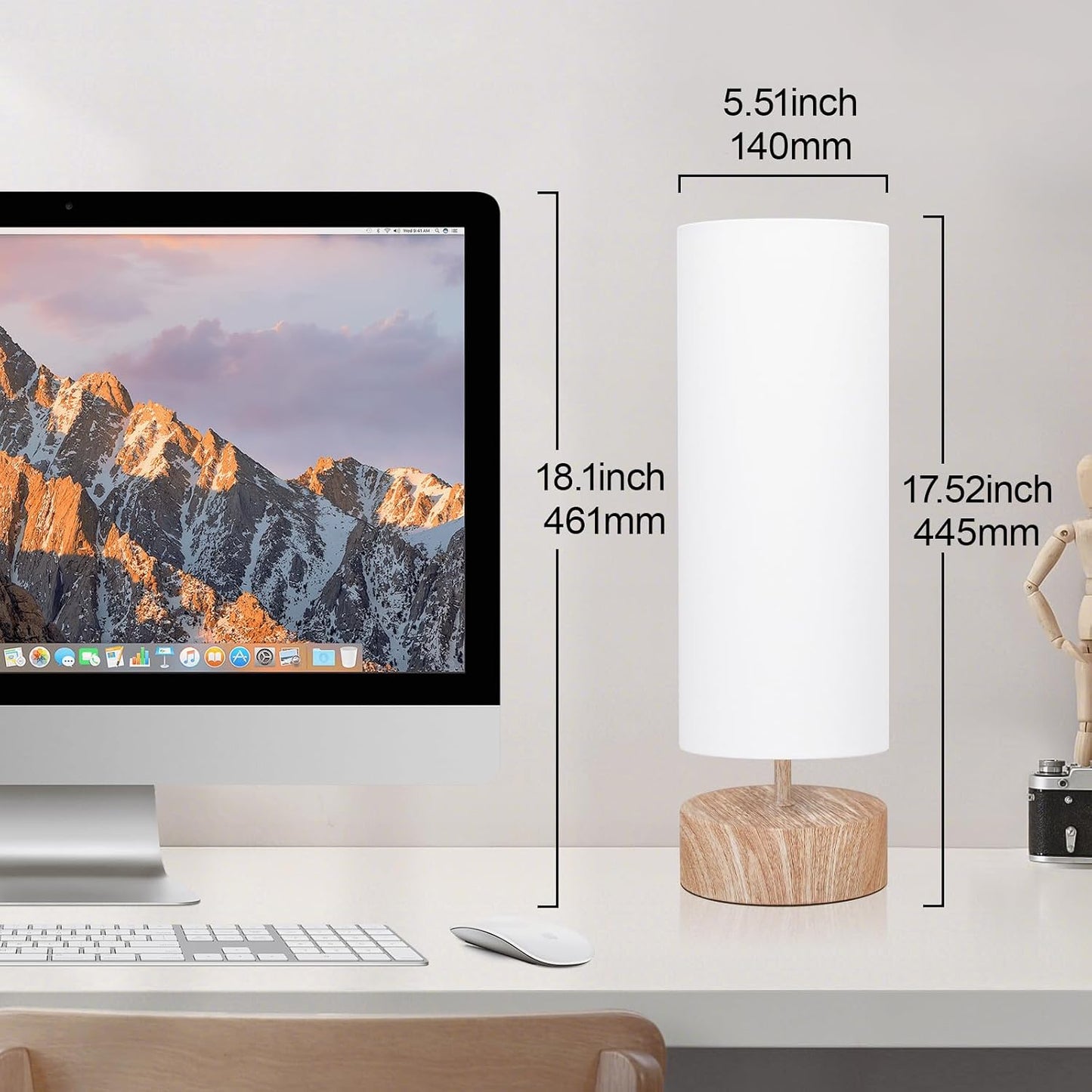 Touch Table Lamp, 3-Way Dimmable Modern Minimalist Accent Bedside Lamp with Cylinder Fabric Shade, Night Light Nightstand Desk Lamp for Bedroom Living Room Kitchen, 9W LED Bulb Included