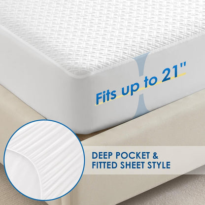 Cozymaker Queen Size 100% Waterproof Mattress Protector, Cooling Mattress Cover Fitted 8-21" Deep Pocket, 3D Air Fabric Soft Breathable Bed Mattress Pad Cover Noiseless Washable