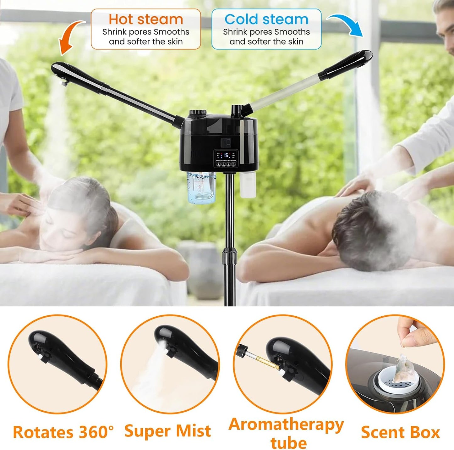 Professional Facial Steamer for Deep Cleansing and Hydration, Ozone Spa Face Steamer on Wheels, Adjustable Height and Angle,Estheticians Steamer More Steam,Suitable for Beauty, Spa and Home Use
