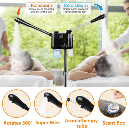 Professional Facial Steamer for Deep Cleansing and Hydration, Ozone Spa Face Steamer on Wheels, Adjustable Height and Angle,Estheticians Steamer More Steam,Suitable for Beauty, Spa and Home Use