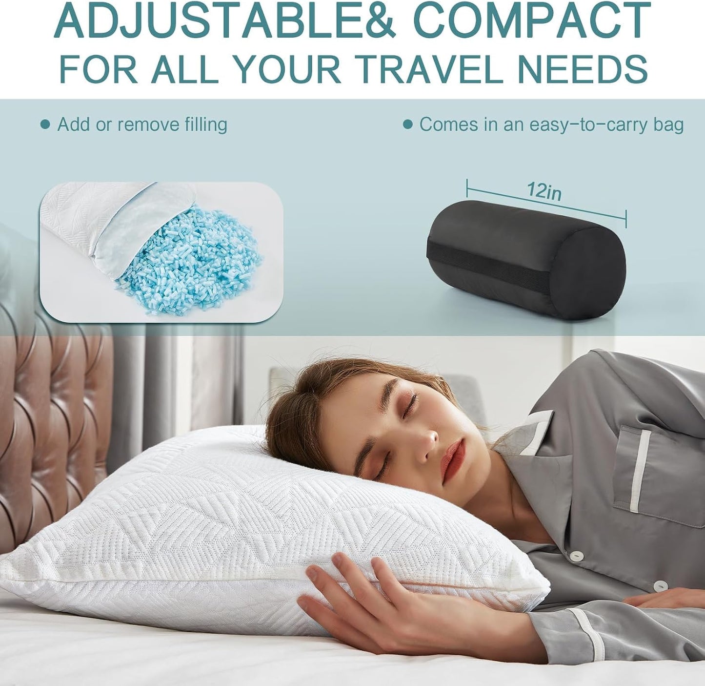 BETU Cooling Pillow Queen Size, Shredded Memory Foam Pillow for Hot Sleepers, Adjustable Firm Soft Support Pillows, Cool Bed Pillows for Side Back Stomach Sleeping Sleepers, gifts for boyfriend, White